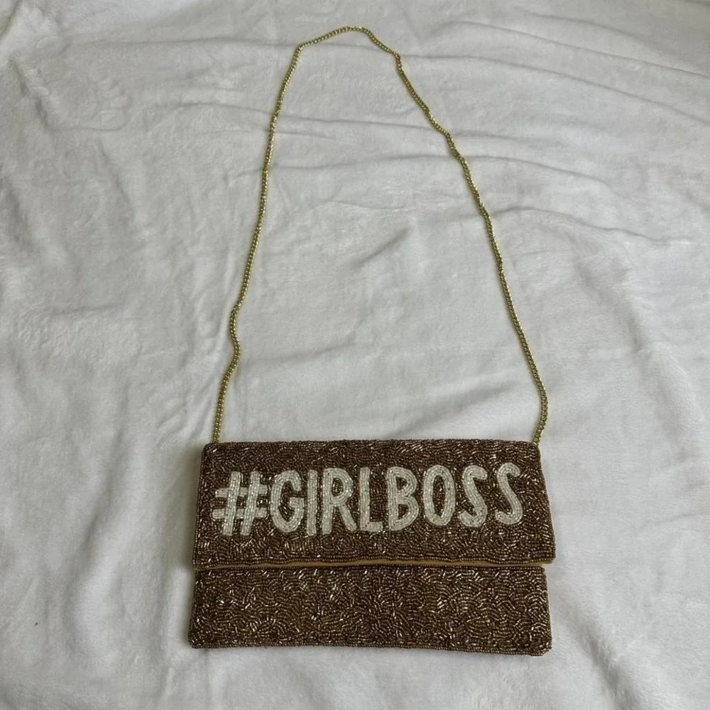 Gold seed‎ beads clutch bag